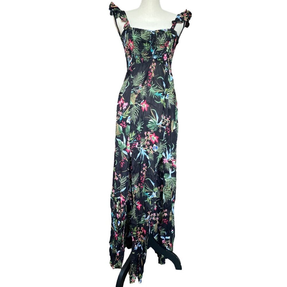 Floral garden printed ruffled summer coastal maxi dress cover up women‎ Small - Picture 11 of 12